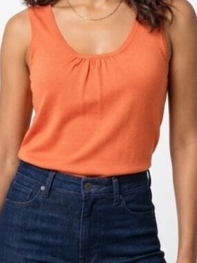 Petite August Silk Orange Sleeveless Silk Sweater, Large